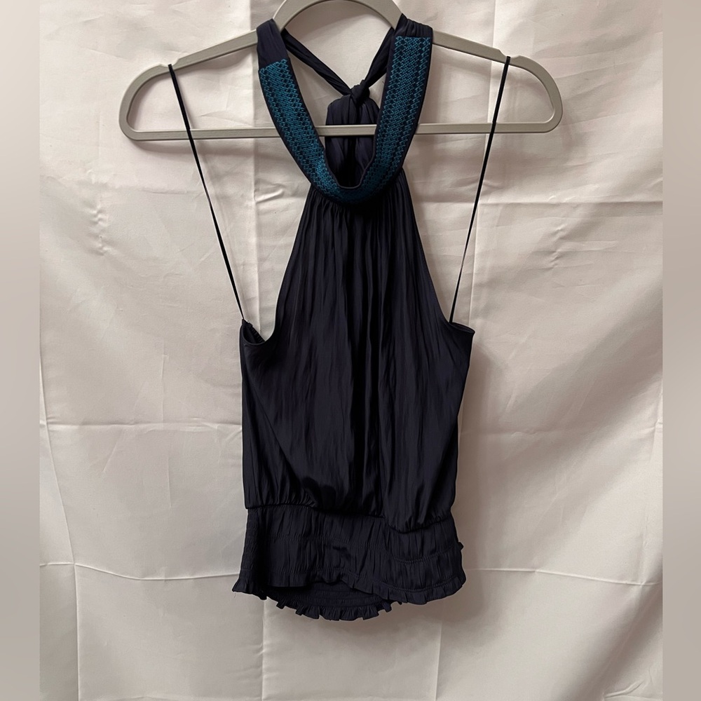 NWT Ramy Brook Exclusive Cadence navy blue blouse top size XS